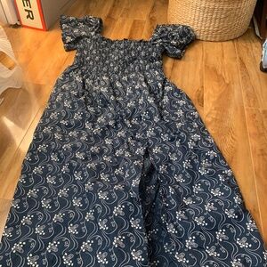 J Crew puff sleeve smocked midi dress